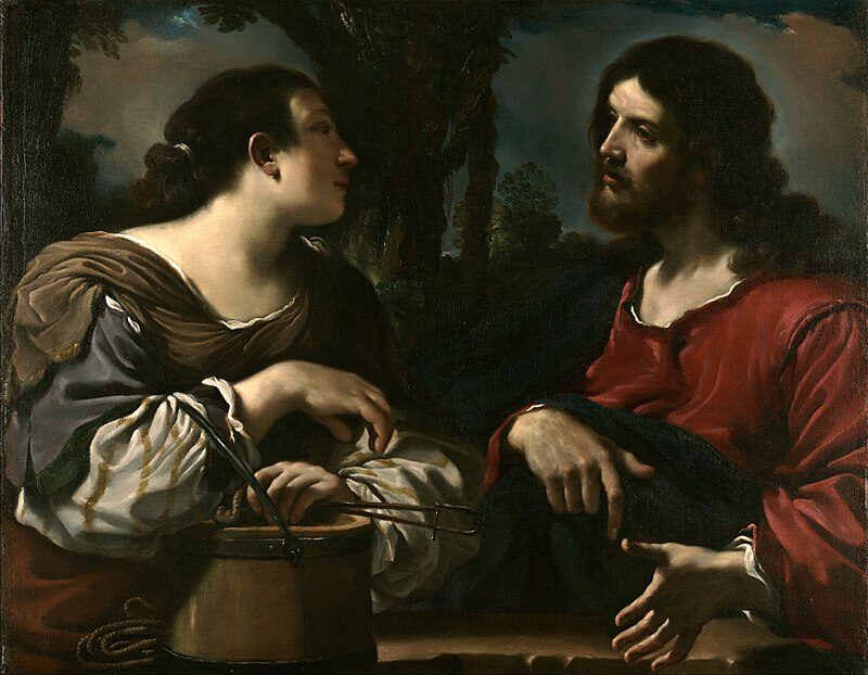 Christ and the Woman of Samaria (c. 1619–1620) by Guercino reflects themes of redemption, faith, and divine grace.