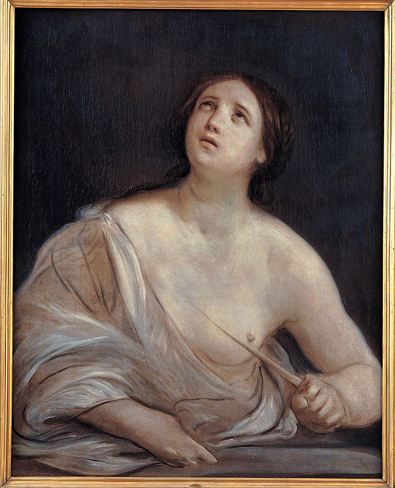 Lucretia (1640–1642) by Guido Reni reflects themes of honor, sacrifice, and virtue.