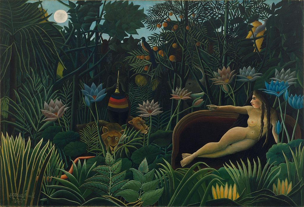The Dream, 1910 reflects Rousseau’s fascination with the exotic, despite never having traveled to the jungle.