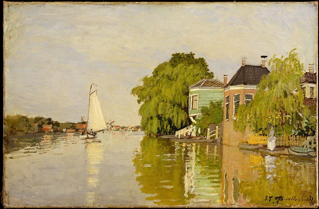 Houses on the Achterzaan (1871) reflects Monet’s fascination with light and atmosphere