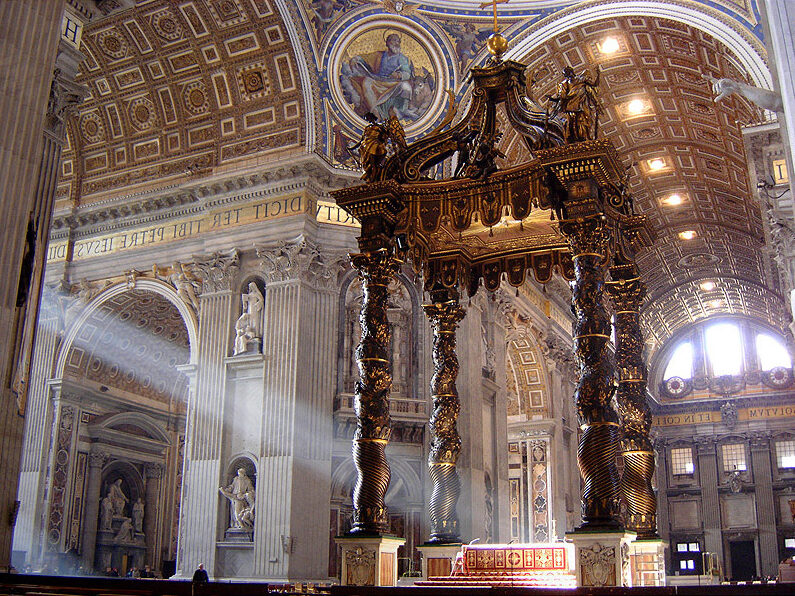 Baldacchino in St. Peter's Basilica (1624-1633) reflects an awe-inspiring fusion of Baroque grandeur and religious symbolism