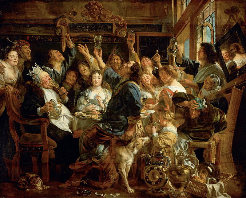 The King Drinks (1640–1645) by Jacob Jordaens reflects themes of festivity, humor, and social satire.