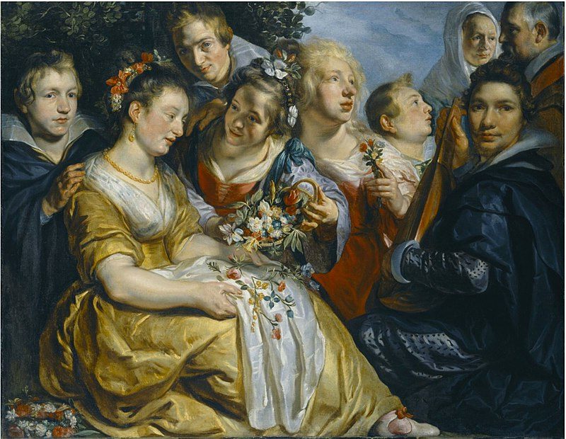 Self-Portrait with the Family of His Father-in-Law Adam van Noort (1616) reflects themes of family unity, artistic legacy, and personal identity.