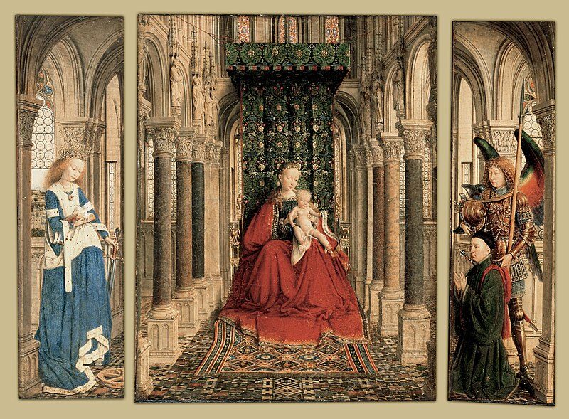 Dresden Triptych (1437) by Jan van Eyck reflects themes of devotion and divine grace. 
