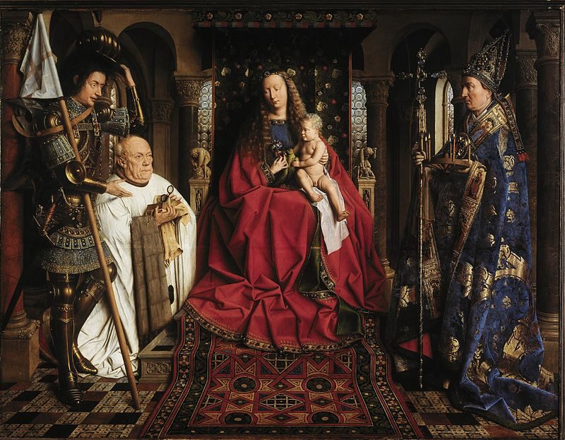 Virgin and Child with Canon van der Paele (c. 1434–1436) reflects themes of piety and divine intercession. 