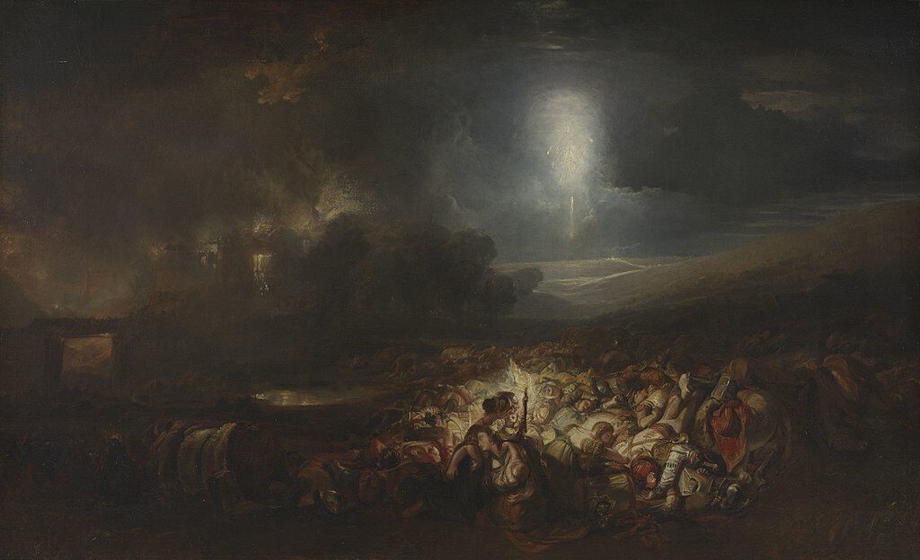 The Field of Waterloo (1818) by J.M.W. Turner reflects the aftermath of the Battle of Waterloo.