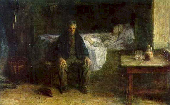 Alone in the World (1881) by Jozef Israëls reflects themes of solitude, loss, and the fragility of human existence.