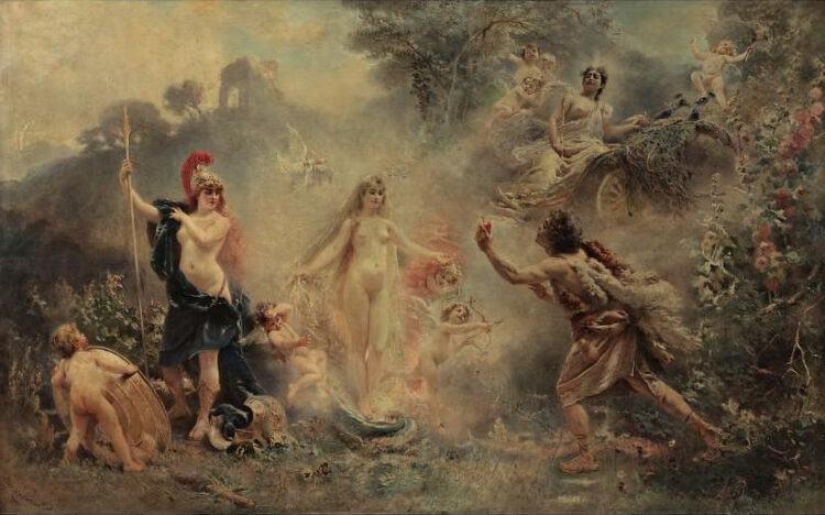 The Judgement of Paris, 1889, by Konstantin Makovsky  reflectsideals of beauty, desire, and the consequences of human choice in classical mythology.