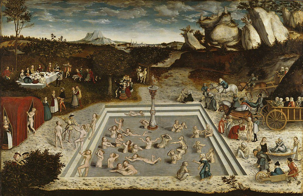 The Fountain of Youth (Der Jungbrunnen) (1546)  reflects themes of rejuvenation and the human desire for eternal youth.