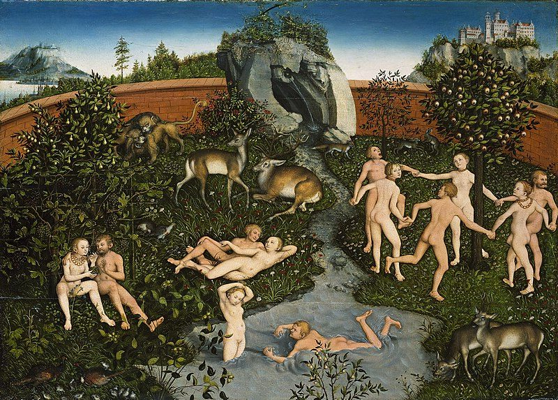 The Golden Age (1530) by Lucas Cranach the Elder reflects themes of harmony and an idealized past.