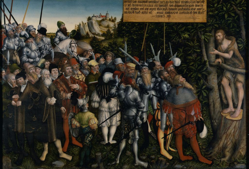 John the Baptist Preaching by Lucas Cranach the Younger reflects themes of prophecy, repentance, and divine revelation.