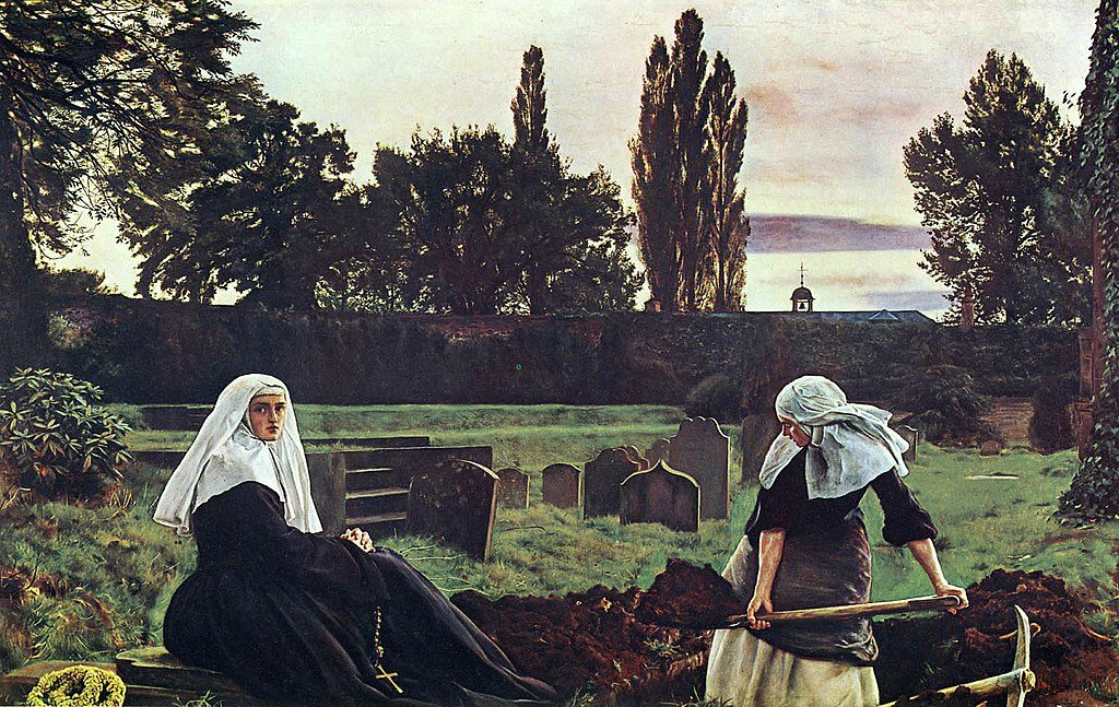 The Vale of Rest, 1858, by John Everett Millais reflects themes of mortality, contemplation, and the passage of time.