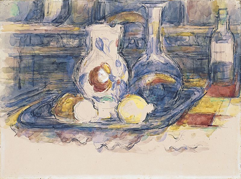 Bottle, Carafe, Jug and Lemons (1902–1906) reflects Cézanne’s mastery of still life