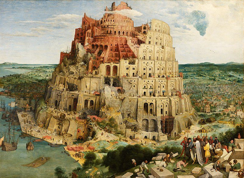 The Tower of Babel (c. 1563) by Pieter Bruegel the Elder reflects themes of human ambition, pride, and the limits of earthly power.
