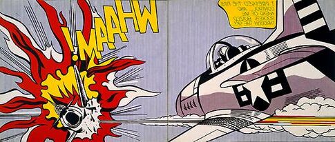 Whaam! (1963) by Roy Lichtenstein reflects the influence of comic book aesthetics and mass media on contemporary art.