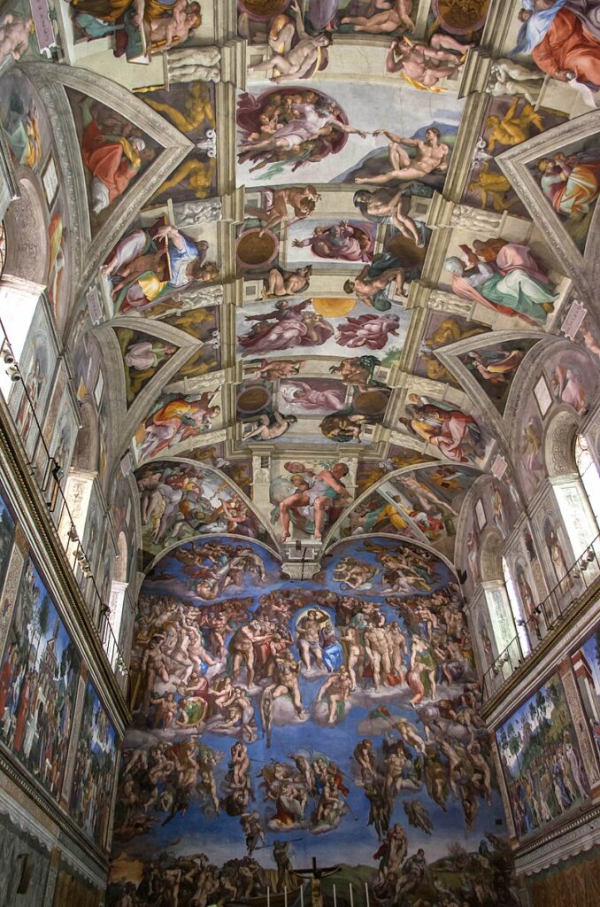 Sistine Chapel ceiling (1508–1512)  reflects the grandeur of divine creation, human potential, and the power of faith. 