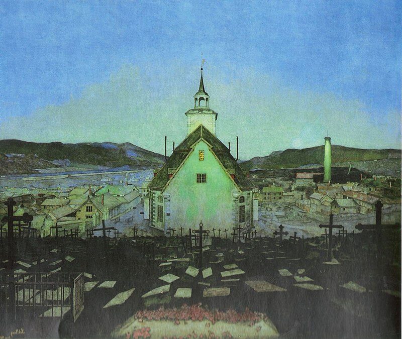 Natt (Night) from 1904 by Harald Sohlberg reflects the serene yet haunting beauty of a Norwegian winter night.