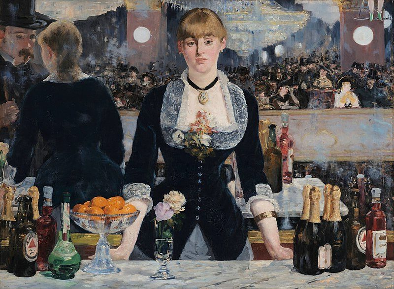 A Bar at the Folies-Bergère (1882) reflects the complexities of modern urban life, social isolation, and the blurred boundaries between reality and illusion.