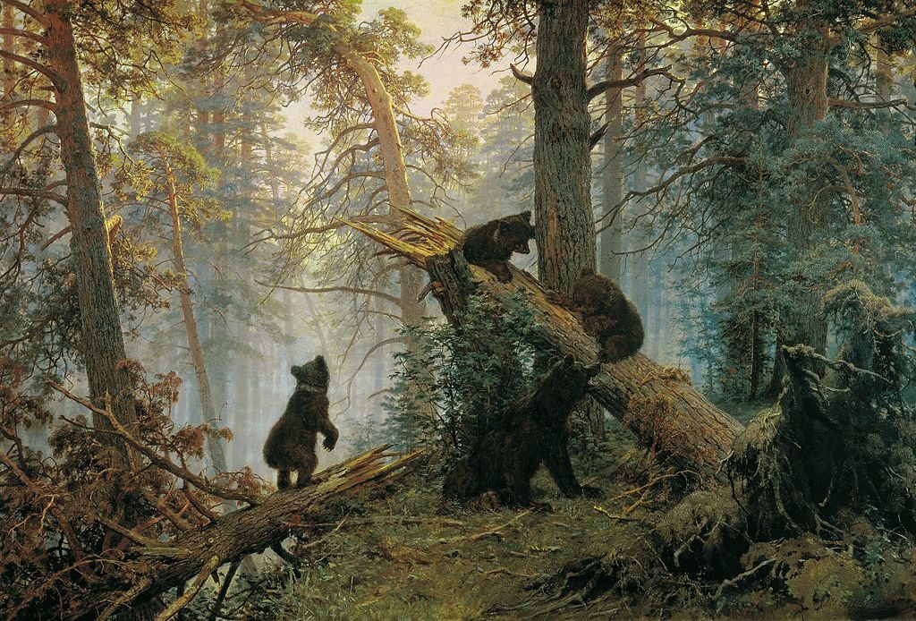 Morning in a Pine Forest, 1889, by Ivan Shishkin reflects the serene beauty of the Russian forest at dawn.