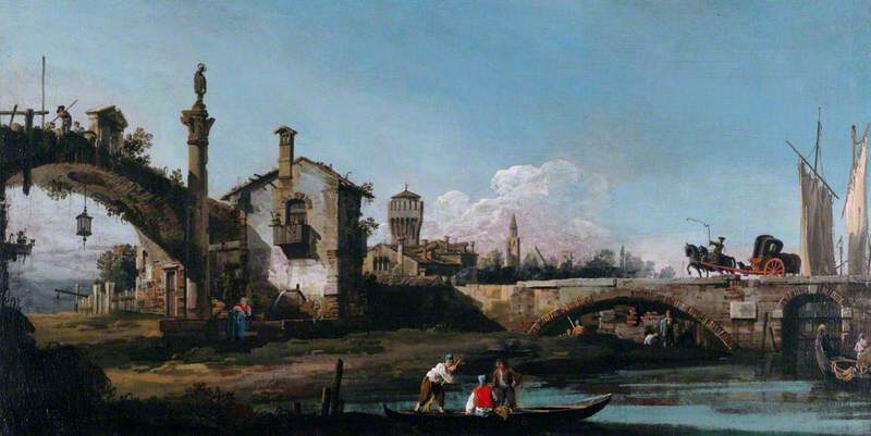 Capriccio with Two Bridges and Figures c.1740–1747 by Bernardo Bellotto