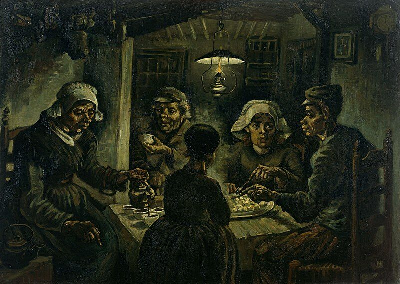 The Potato Eaters (c. 1885) reflects Van Gogh’s empathy for peasant life.