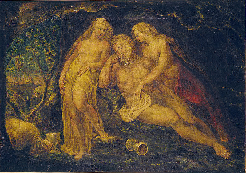Lot and His Daughters (c. 1800) by William Blake reflects themes of morality, divine judgment, and human frailty.