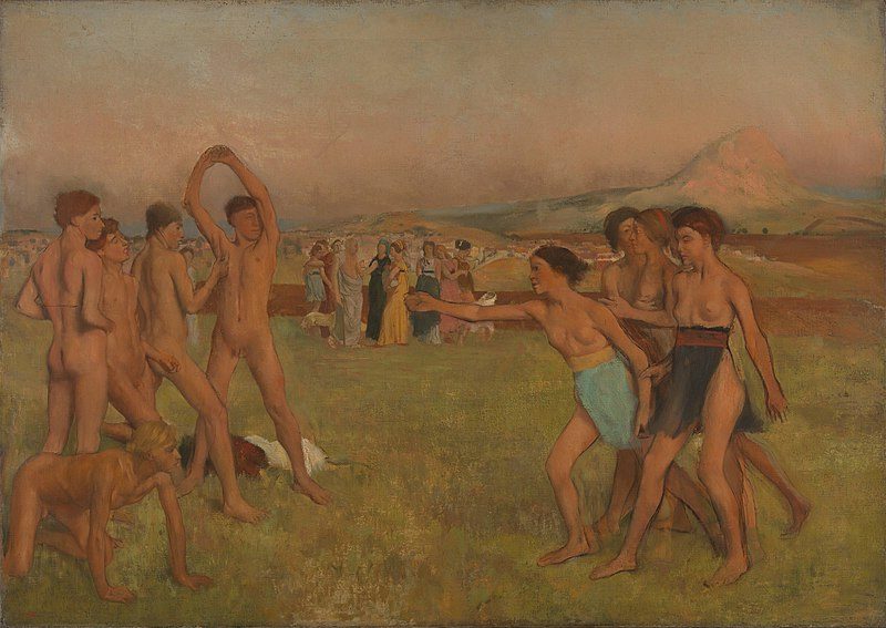Young Spartans Exercising, c. 1860–1862 by Edgar Degas reflects his classical influences, particularly inspired by ancient Greek art.