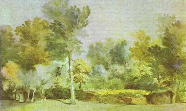 A Meadow, Surrounded by Trees (1635) by Anthony van Dyck reflects themes of natural beauty, tranquility, and atmospheric depth. 