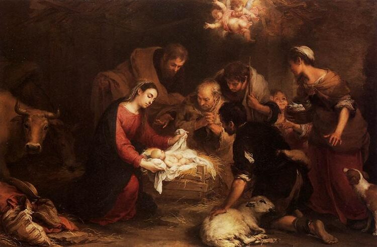 Adoration of the Shepherds (c. 1668) by Bartolomé Esteban Murillo reflects themes of humility, devotion, and divine light.