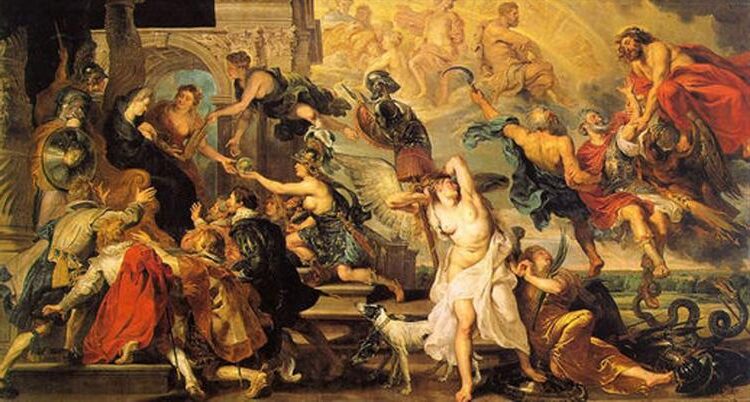 Apotheosis of Henry IV and the Proclamation of the Regency of Marie de Medici, 1622 - 1624 reflects the divine justification of her rule by transforming political history into mythological grandeur.