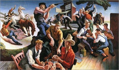 Arts of the West, 1932 by Thomas Hart Benton reflects the vibrancy and diversity of Western American culture.