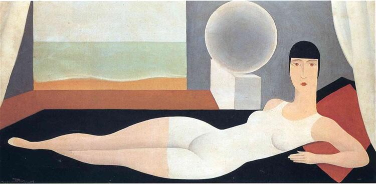 Bather, 1925  reflects Magritte's transition towards surrealism, though it still carries influences of cubism and futurism.