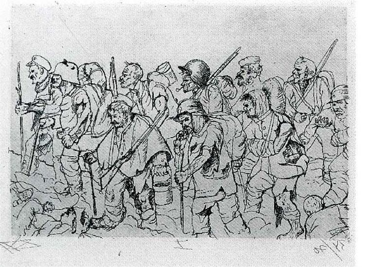 Battle Weary Troops Retreating – Battle of the Somme, 1924 reflects the brutal reality of World War I
