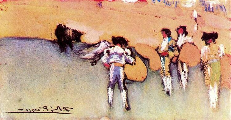 Bullfighters and Bull Waiting for the Next Move (1900) reflects his early fascination with Spanish culture and tradition.