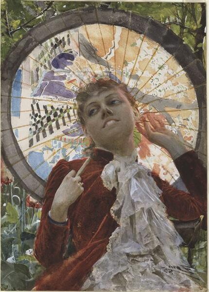 Castles in the Air (1885) by Anders Zorn reflects a young woman seated in deep contemplation, her gaze distant as if lost in dreams or aspirations beyond her reach