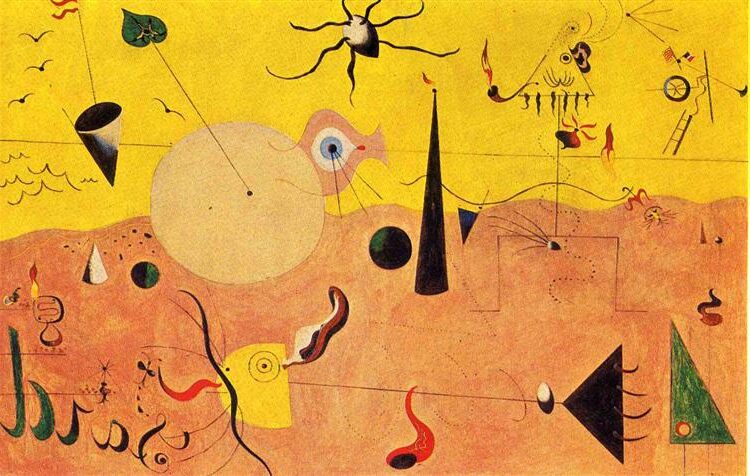 Catalan Landscape (The Hunter), 1923–1924 by Joan Miró reflects Miró’s deep connection to Catalonia, blending surrealism with abstract symbolism.