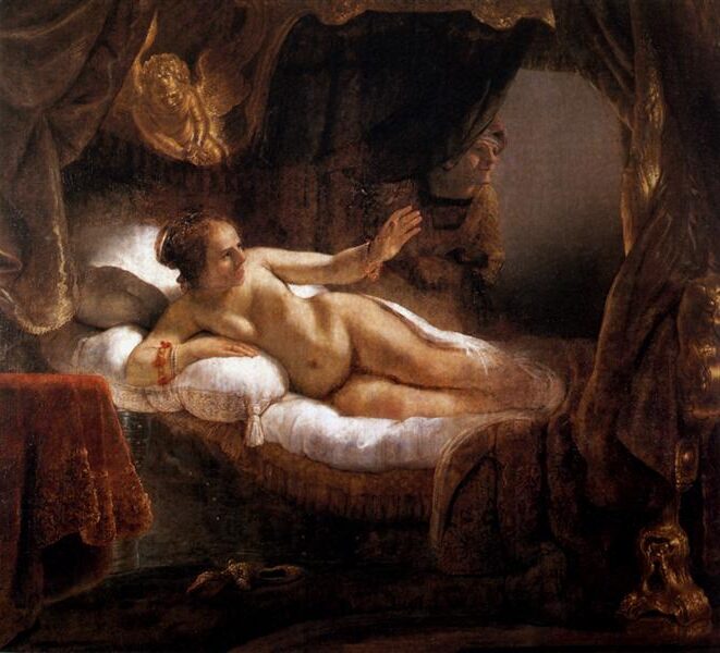 Danae (1643) reflects the artist's exploration of mythology through a sensual and intimate portrayal of the figure Danae