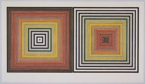 Double Gray Scramble, 1973, by Frank Stella  reflects the structured complexity of visual perception through precise geometric repetition and subtle tonal variation.