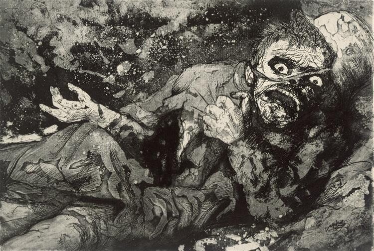 Wounded Soldier, 1924, by Otto Dix reflects the brutal realities of war and its devastating impact on the human body.