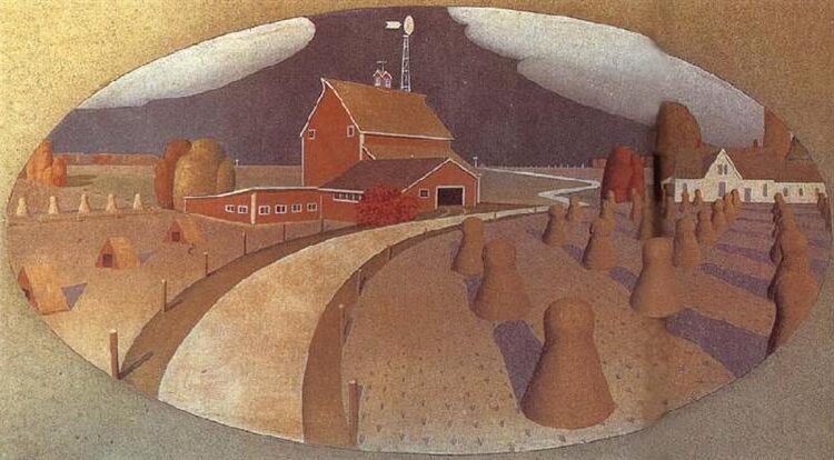 Farm View, 1932 reflects Wood’s deep appreciation for the American Midwest.