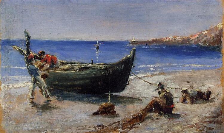 Fishing Boat, 1880 reflects a rare early work showcasing Lautrec’s interest in traditional landscapes before his signature cabaret scenes.