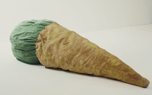 Floor Cone (1962) by Claes Oldenburg reflects a giant, soft, and colorful ice cream cone, crafted from vinyl and stuffed materials