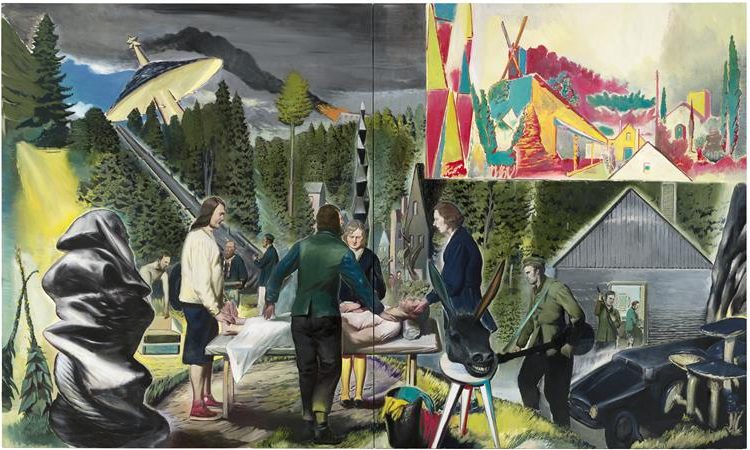 ​Heillichtung, 2014, by Neo Rauch reflects the surreal clash of healing and destruction.