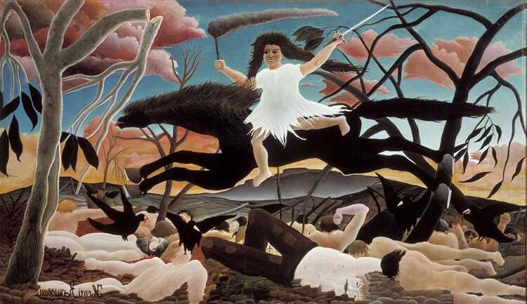 War or The Ride of Discord, 1894 by Henri Rousseau reflects themes of chaos, destruction, and the consequences of war.