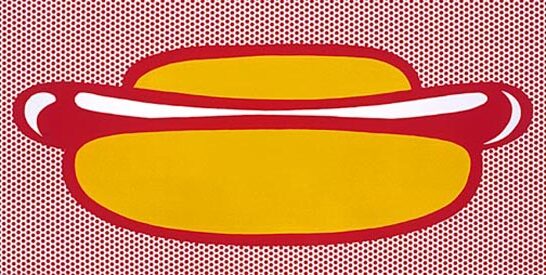Hot Dog by Roy Lichtenstein reflects the playful and bold aesthetic of Pop Art.