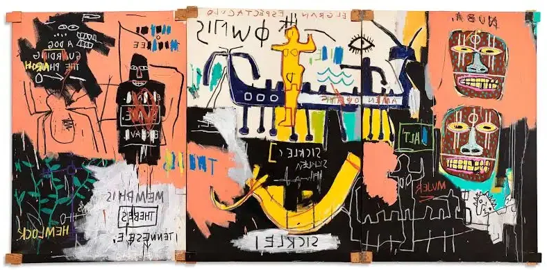 El Gran Espectáculo (The Nile), 1983 reflects Basquiat's deep engagement with history, culture, and African heritage.