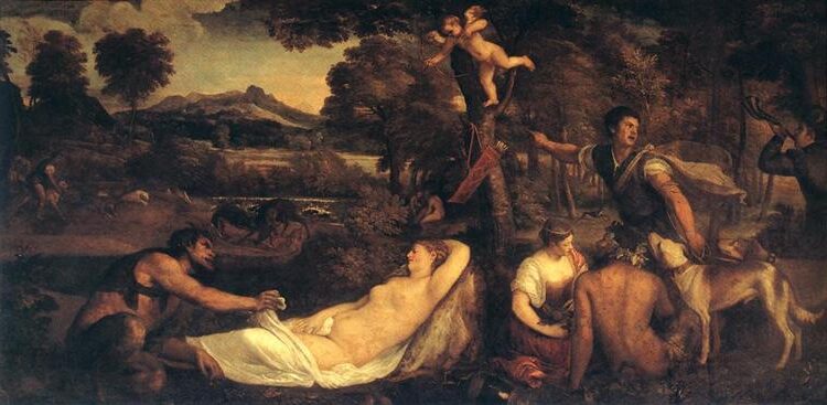 Jupiter and Antiope (Pardo Venus) (1540–1542) – Titian reflects the themes of divine seduction and power.