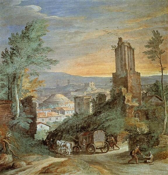 Landscape with Roman Ruins by Paul Bril in 1580