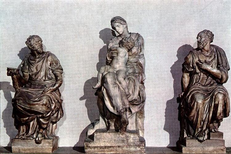 Medici Madonna between St. Cosmas and St. Damian, 1531 reflects Michelangelo’s deep engagement with themes of maternal love, spiritual contemplation, and dynastic power.
