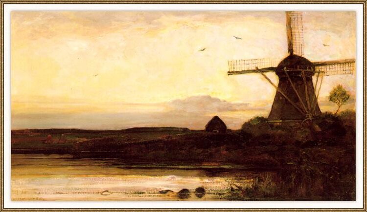 Mill in the Evening (1905) by Piet Mondrian showcases his roots in the Dutch landscape tradition. 